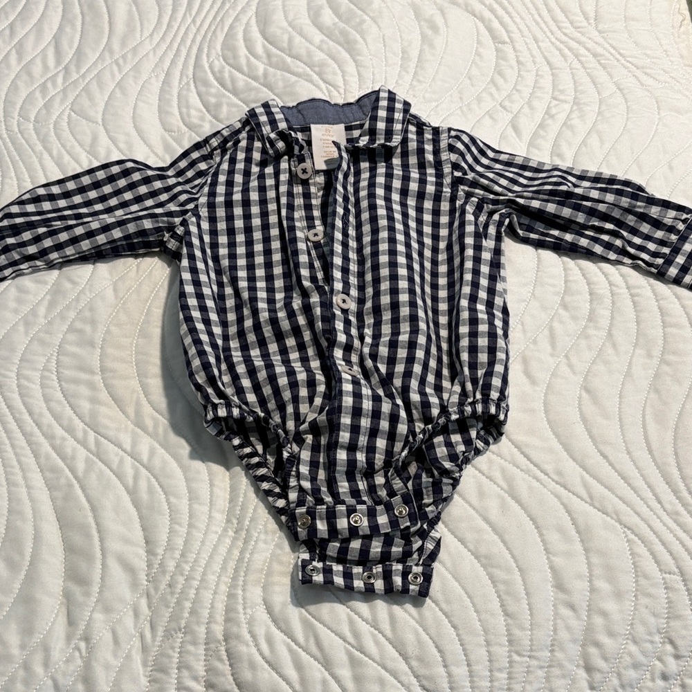 Checkered Navy and White Shirt, 6 mo
